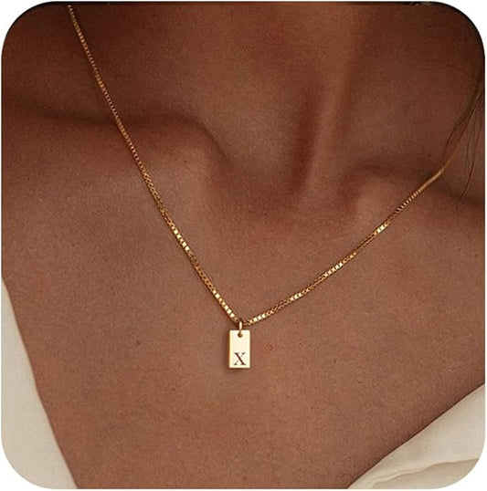 Initial Necklaces for Women 14K Gold Plated Letter Necklace Dainty Gold Name Necklace Personalized Initial Tag Pendant Necklace for Women Trendy Gold Jewelry