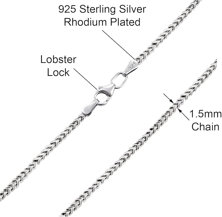 Savlano 925 Sterling Silver Rhodium Plated Solid 1.5MM Franco Square Box Chain Necklace for Women & Men-Made In Italy Comes with a Gift Box