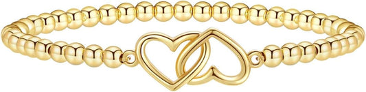 Beaded Bracelet for Women Trendy Stretch Handmade Ball Charm Bracelet Dainty Cross Heart Bow Wave CZ Stackable Jewelry Charm Gifts for Her