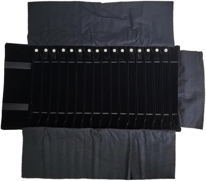 SCIKHEFT Portable Jewelry Roll Untangled Secure Necklace Travel Storage Bag Displays Holder 16 Chain (Gray PU and Black Velvet)