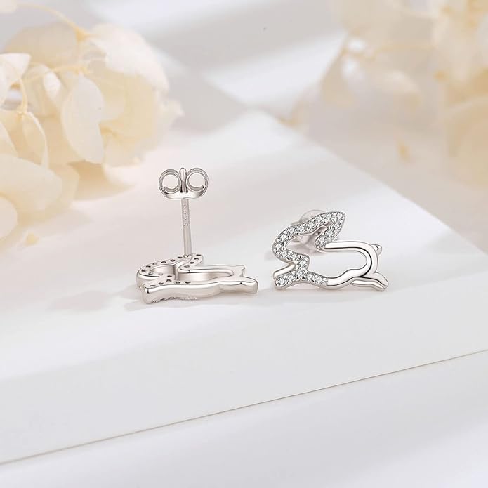 INFUSEU Sterling Silver Cute Stud Earrings Cat Frog Mushroom Bunny, Small Gifts for Women Teen Girls Animal Lovers