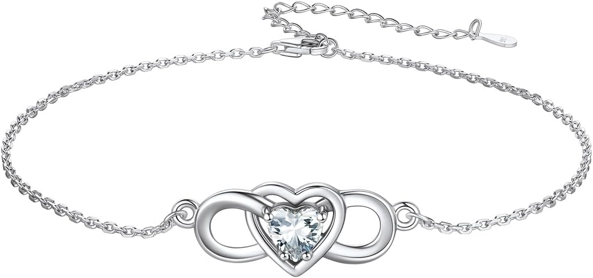 Custom4U Personalized Infinity Ankle Bracelets for Women 925 Sterling Silver Anklet Bracelet Endless Love Symbol Birthstone Charm Adjustable Foot Chain Jewelry Mothers Day Gifts for Mom Wife Women Her