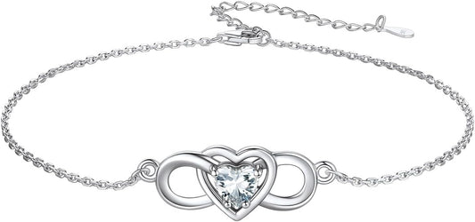 Custom4U Personalized Infinity Ankle Bracelets for Women 925 Sterling Silver Anklet Bracelet Endless Love Symbol Birthstone Charm Adjustable Foot Chain Jewelry Mothers Day Gifts for Mom Wife Women Her