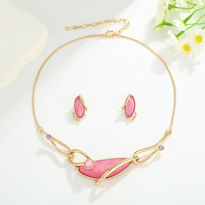 Vintage Chunky Statement Jewelry Set Retro Leaf Floral Geometric Bohemian Boho Bib Necklace Earring Set Fashion Costume Jewelry for Women Girls Wedding Party Prom Unique Gift