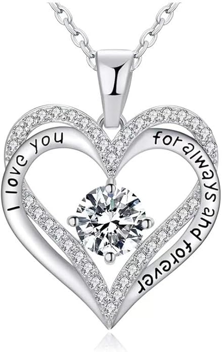 Birthstone Heart Necklace for Women Wife Girlfriend Mom Daughter Gifts S925 Silver Jewelry For Anniversary Rose Gold Gifts For Birthday Christmas Mothers Valentines Day