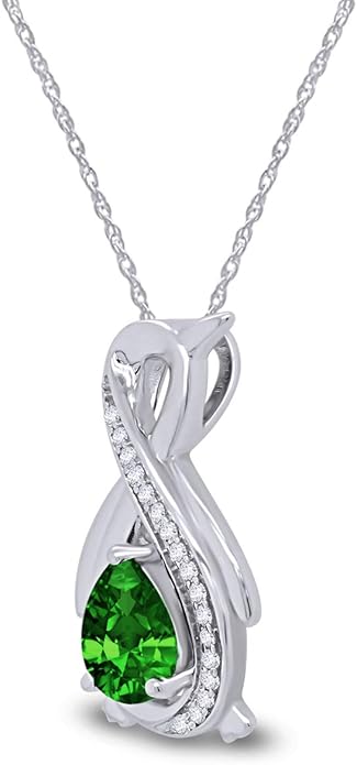 Infinity Penguin Pendant Necklace for Women, 14K Gold Over Sterling Silver with Pear & Round Cut Simulated Birthstone & White Diamond Accents, Dainty Animal Jewelry Gift with 18" Chain
