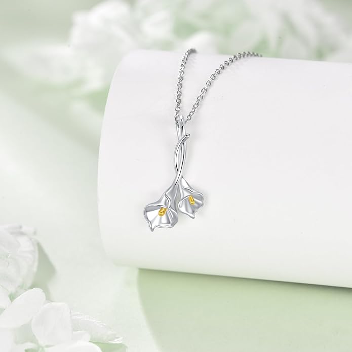 Tulip Sunflower Rose Lily of the Valley Sterling Silver Flower Heart Pendant Necklace Gifts for Women Mother Flower Lover