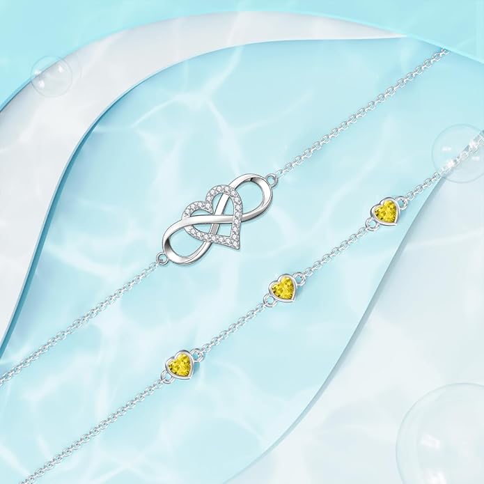Dorunmo 925 Sterling Silver Infinity Heart Birthstone Anklet Bracelets for Women Best Mother's Day Birthday Jewelry for Wife Girlfriend Mom Her