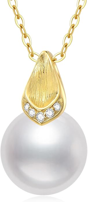 14k Gold Diamond Pearl Necklace for Women, 14kt Gold Jewelry Present for Wife, Birthday Gifts for Her, 16-18 Inch