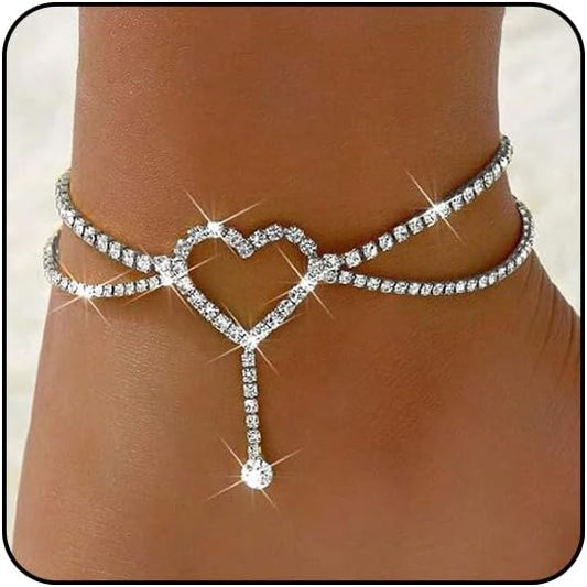 Ankle Bracelets for Women Waterproof Sparkly Anklets Tennis Rhinestone Anklets for Women Starfish Infinity Heart Cross Anklet Bracelet Beach Jewelry