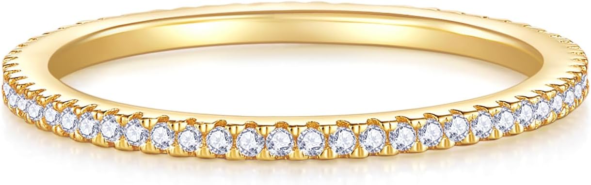 MINDDHA 14K Gold Plated- Cubic Zirconia Simulated Diamond Stackable Eternity Bands/Silver, Gold Rings for Women- 1.5mm, 2mm Stacking Rings for Oura Gen 4/Oura Gen 3, Size 4-12