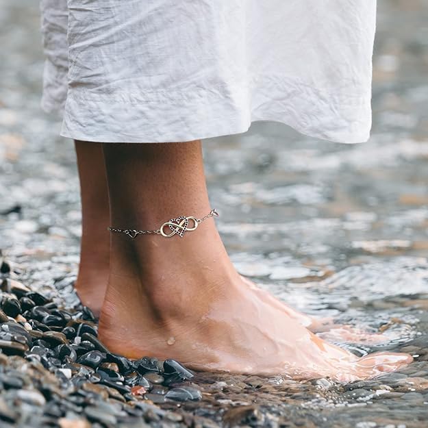 BlingGem Anklets for Women 925 Sterling Silver Infinity Hear Ankle Bracelet Cubic Zirconia Rose Gold Summer Beach Stylish Foot Chain Summer Vacation Jewelry Gift for Mom Women