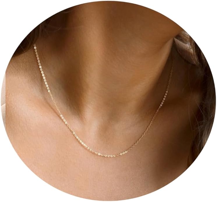 Gold Chain Necklace for Women Dainty 18K Gold Plated Thin Satellite Beaded Turquoise Necklace Simple Gold Boho Jewelry