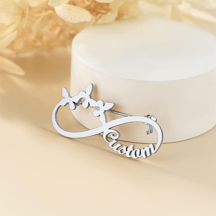 Custom4U Custom Name Pin Personalized Brooch Pins for Women Men Stainless Steel Name Tag with Letters/Initials - Silver/Gold/RoseGold/Black Customized Jewelry Gifts for Birthday Wedding Business Party