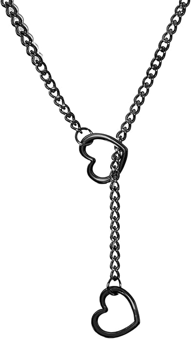 Marrywindix Heart Slip Chain Necklaces Stainless Steel Y-Necklace Choker Necklace Cuban Punk Gothic Collar Chain for Women