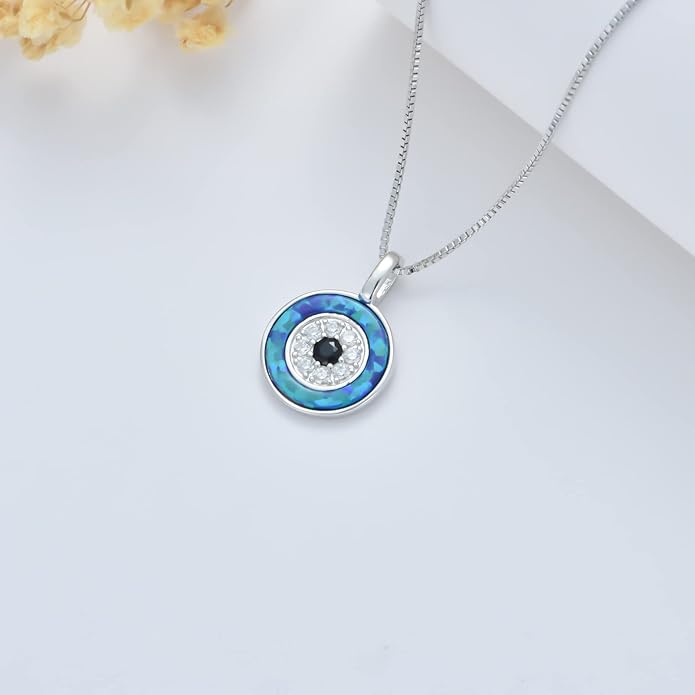 PEIMKO Evil Eye Necklace for Women 925 Sterling Silver Greek Protection Evil Eye Necklaces Jewelry Amulet Gift for Women
