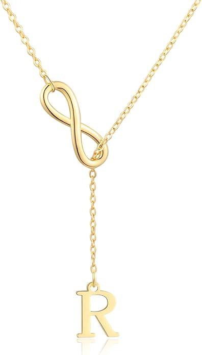 FUNEIA Gold Initial Necklaces for Women Trendy Dainty Long 14K Gold Plated Infinity Lariat Letter Necklace Non Tarnish Friendship Personalized Name Drop Pendant Y Necklace Stack Jewelry Gift