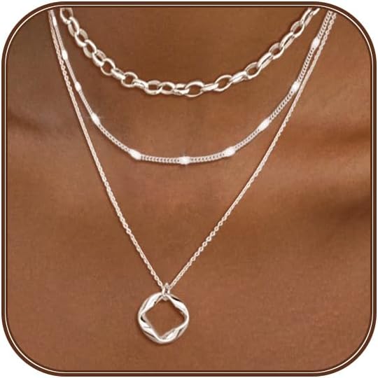 Gold Layered Necklaces for Women 14k Gold Plated Dainty Stackable Choker Necklaces for Women Trendy Layering Chain Cute Pendant Necklace Set Gold Jewelry for Women