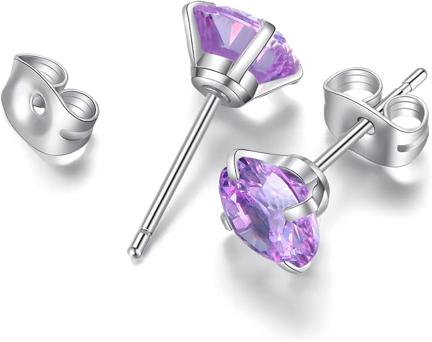 6 Pairs Stud Earrings Set, Hypoallergenic Cubic Zirconia Earrings 316L Stainless Steel CZ Earrings 3-8mm