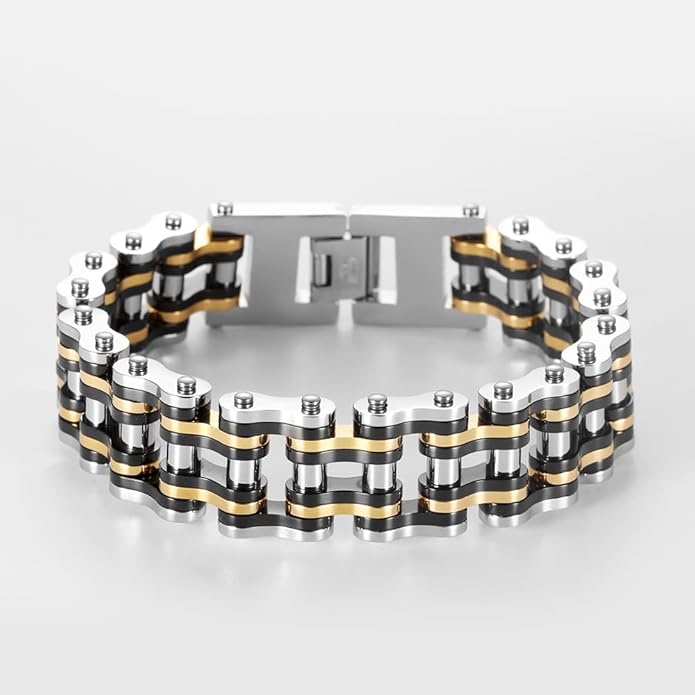 heavy-duty and sturdy men's motorcycle chain, bicycle chain, stainless steel men's bracelet, vacuum plated 14K gold electroplated black in the furnace