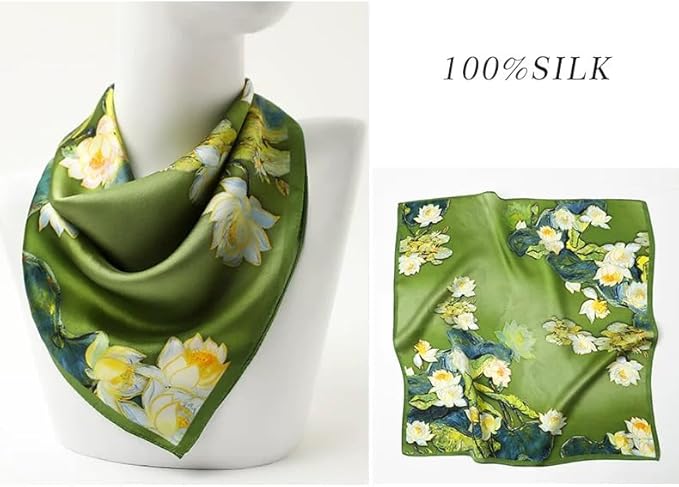 ANDANTINO 100% Mulberry Silk Scarf -21” Lightweight Square Neckerchief – Breathable Digital Printed Scarves with Gift Packed