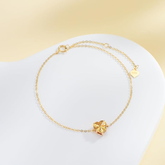 14k Gold Love Heart Gemstone Bracelet for Women,7MM Heart-cut Created Birthstone Anniversary Birthday Mother's Day Bracelets Jewelry for Mom Her 6.5''+2''