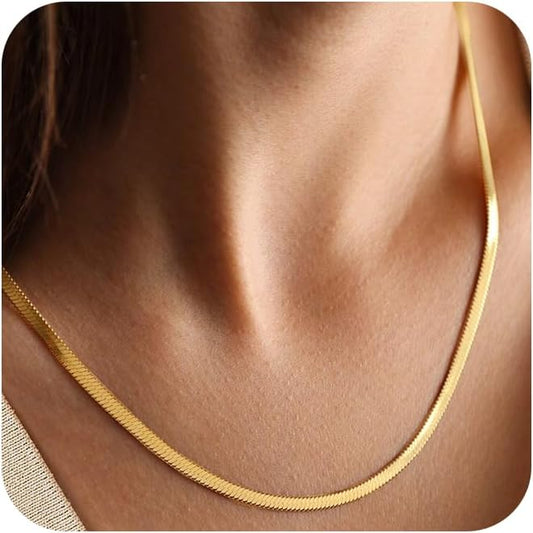 CHESKY Gold Necklace for Women-14K Gold Plated/Sterling Silver Plated Snake Chain Necklace Dainty Simple Chunky Herringbone Necklace Choker Necklaces Jewelry for Women