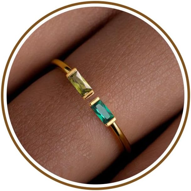 JSJOY Birthstone Rings for Women Dainty Emerald Blue Ring Birthday Gifts for Mom Her Gemstones CZ Ring for Teens Gold Rings That Don't Tarnish Adjustable Ring Jewelry Gifts