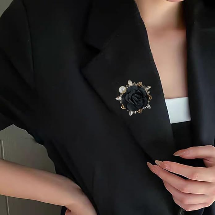 Elegant Rose Flower Brooch Pin for Women Men Wedding Party Gentleman's Essentials Handmade Imitation Crystal Pearl Fabric Flower Lapel Pin Dress Suit Accessories Boutonniere Ideas Gift