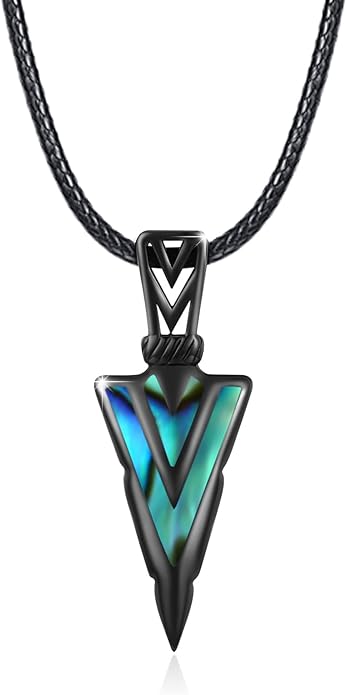 PCTJYFU Arrowhead Necklace 925 Sterling Silver for Women Men Pendant with Blue Opal/Abalone Shell/Turquoise Black Gold Plating Protective Symbol Jewelry Adjustable Chain Gift for Him Her