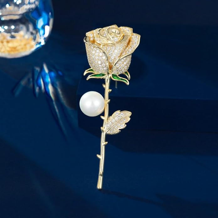 14K Gold Moissanite Rose Flower Brooch - Chic & Elegant Jacket Pin, Ideal Mother's Day Gift, Timeless Women's Accessory, Ideal for Special Occasions