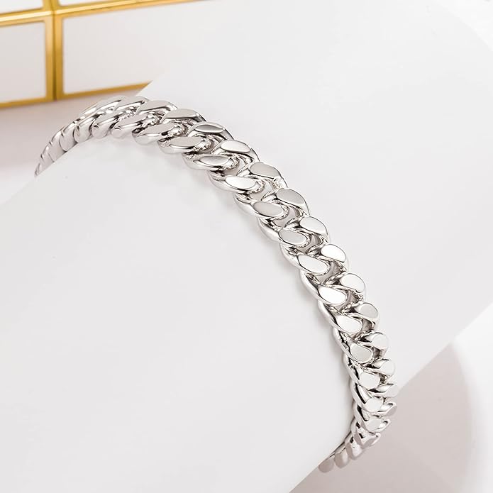 Fashion 925 Sterling Silver Solid Miami Cuban Link Chain Bracelet 8MM-12MM-14MM Curb Cuban Solid Thick Big Link Bracelet For Men 7-10 Inch Jewelry Gift