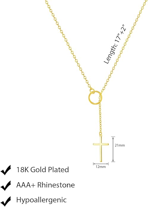 Luxval Lariat Gold Necklace for Women, Dainty Long Necklace 14k Gold Plated/Silver Y-Shaped Pendant Necklaces Trendy Beaded Chain Drop Necklaces Jewelry for Women Gifts