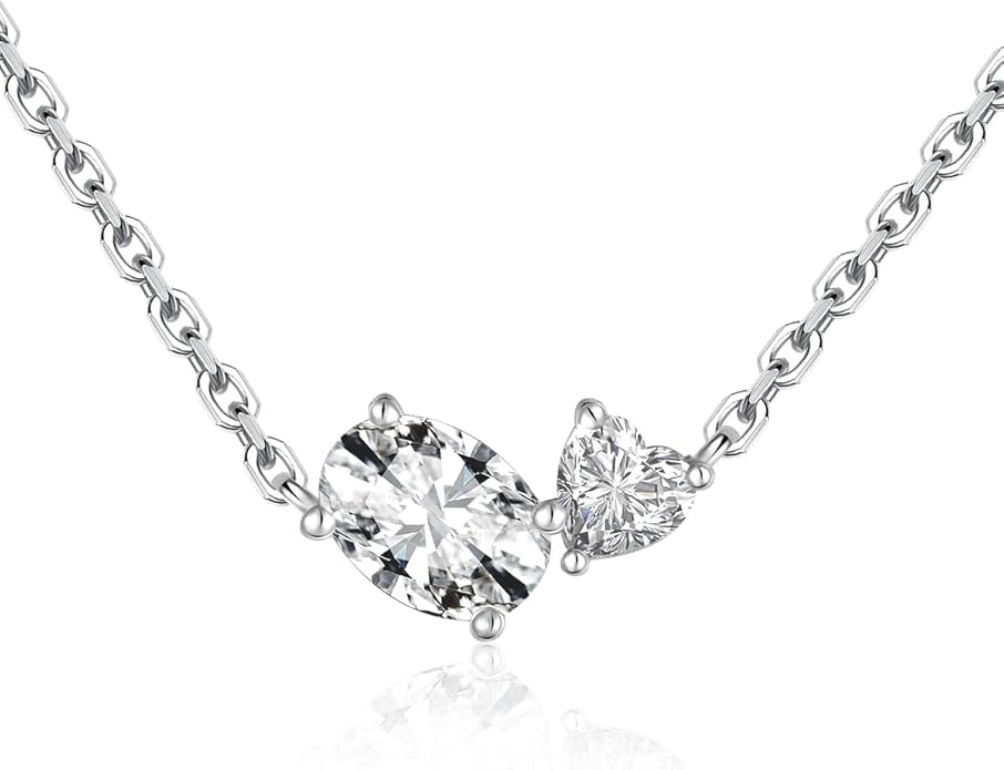 CYW Moissanite/Ruby/Sapphire/Emerald Dainty Pendant Necklace for Women, Novelty Design, Really Authentic Solid 925 Sterling Silver, 16"/18"/20" Adjustable, Birthday Anniversary Valentines Gift
