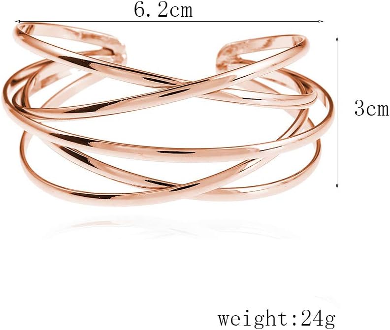 FUTIMELY Boho Chunky Cuff Bracelet for Women,Gold/Silver/Rose gold Multi-layer Cross Wire Bangle Bracelets Open Adjustable Wide Cuff Bracelet Fashion Statement Jewelry