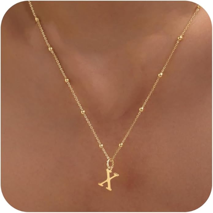 Initial Necklaces for Women Dainty Gold Letter Pendant Necklace 14k Gold Plated A-Z Name Necklaces Cute Charm Choker Necklace Fashion Accessories Non Tarnish Trendy Jewelry Gift