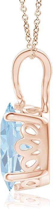 Angara Natural Aquamarine Solitaire Pendant for Women | Vintage in 14K Solid Gold/Platinum With 18" Chain | March Birthday, Anniversary, Gemstone Jewelry Gift