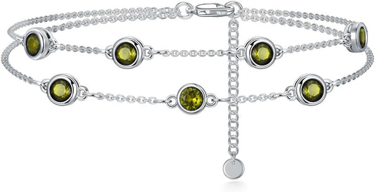 Dorunmo Birthstone Anklet Bracelets for Women 925 Sterling Silver Birthday Mother's Day Jewelry Gifts for Wife Mother Her
