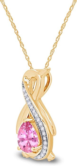 Infinity Penguin Pendant Necklace for Women, 14K Gold Over Sterling Silver with Pear & Round Cut Simulated Birthstone & White Diamond Accents, Dainty Animal Jewelry Gift with 18" Chain