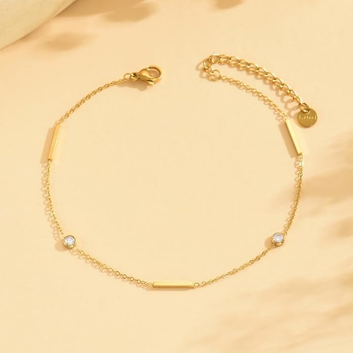 Anklet Bracelets for Women 18K Gold Plated Tennis Anklets Dainty Sapphire Paperclip Pearl Sequin Droplet Adjustable Large Anklet Bracelets Simple Beach Summer Waterproof Foot Jewelry