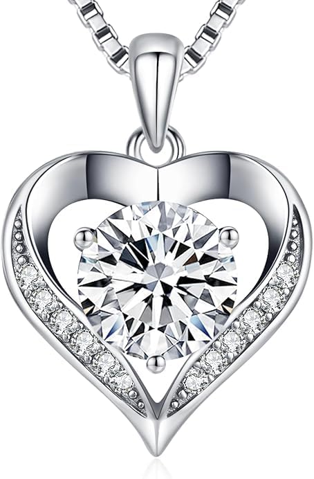 1-3 Carats Moissanite Necklace for Women, Heart Pendant Engraved 'I LOVE YOU', Birthday Gift for Girlfriend Daughter, Anniversary Present for Wife, Jewelry Gifts for Christmas Mothers Valentine's Day