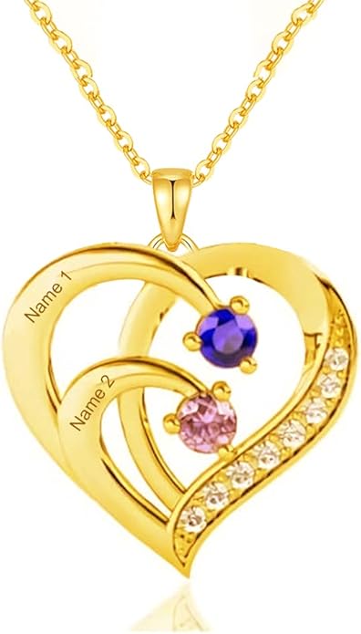 10K 14K 18K Personalized Solid Gold Nautral Diamond Mom Necklace with 1-5 Birthstones for Women Mom Wife,Custom Mother Birthstone Necklace Engraved Name Jewelry Gift for Mothers Day Birthday