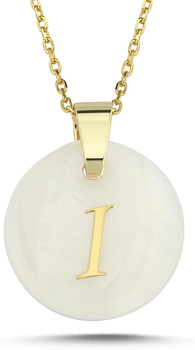 Initial Necklace for Women - Gifts for Women 18ct Gold Vermeil Letter Necklace Genuine Mother of Pearl 925K Sterling Silver Dainty Letter A-Z Necklace