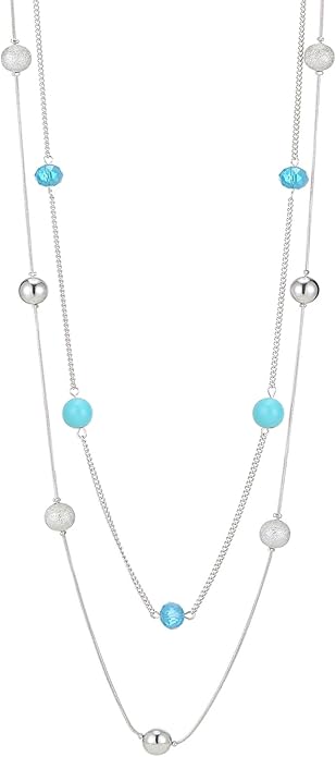 Silver Layered Long Necklace for Women Pearl Crystal Sweater Strand Chain Necklaces Fashion Gifts