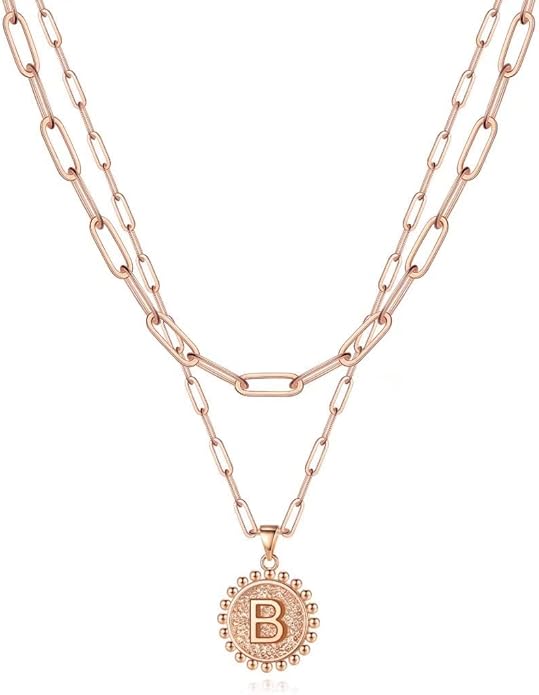Ursteel Layered Initial Necklaces for Women, 14K-Gold-Plated Dainty Layering Paperclip Chain Necklaces for Women Jewelry