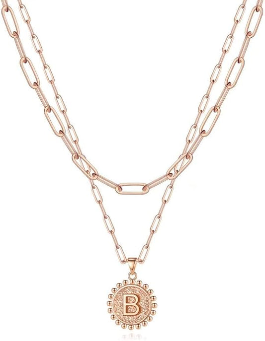 Ursteel Layered Initial Necklaces for Women, 14K-Gold-Plated Dainty Layering Paperclip Chain Necklaces for Women Jewelry