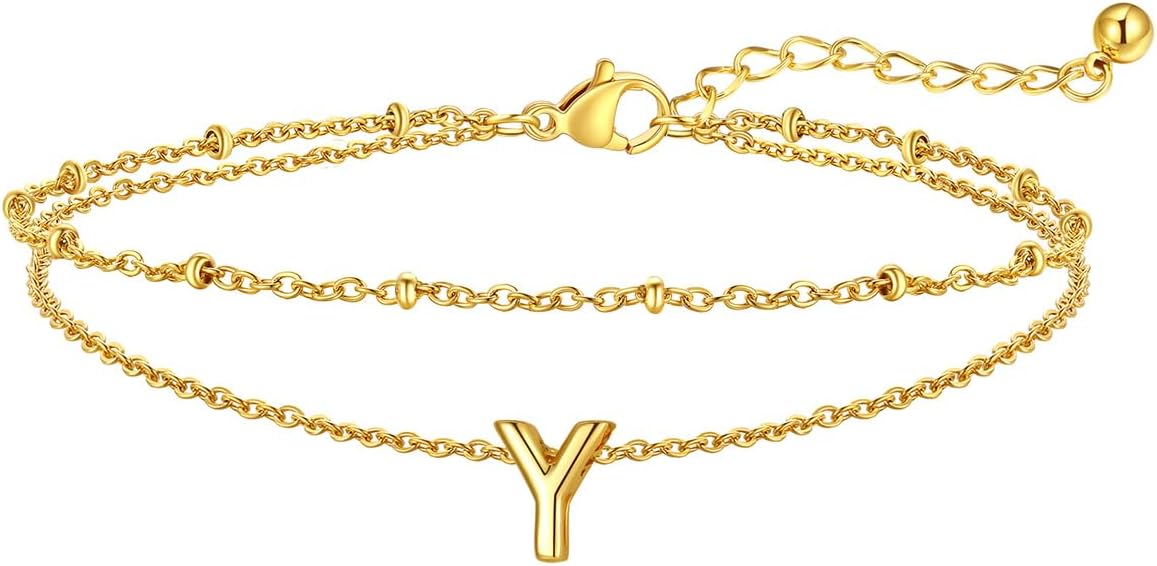 FaithHeart Initial Ankle Bracelets for Women, Waterproof 14k Gold Plated Initial Anklets Non Tarnish Stainless Steel Layered Anklet Summer Beach Foot Jewelry