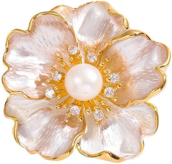 14K Gold Peony Flower Brooch with Freshwater Pearls - Elegant Red Rose Inspired Pin, Ideal for Formal & Bridal Wear, Unique Gift for Her