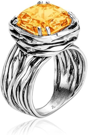 JEAN RACHEL JEWELRY 925 Sterling Silver Ring - Wrap Vintage Design with Cushion Shaped Cubic Zirconia - Hypoallergenic, Lead & Nickel Free - Artisan Handcrafted Statement Rings for Women