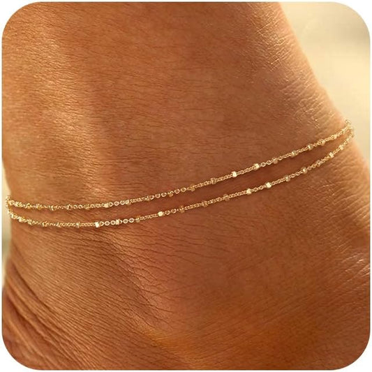 Ritach Ankle Bracelets for Women - Silver/Gold Plated Stainless Steel Anklets for Women Waterproof Layered Cuban Link Figaro Chain Heart Anklets Set Summer Beach Jewelry Gifts